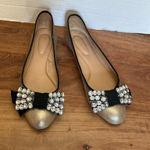 Shoes - SEE  CHLOE LEATHER BOW ACCENTS BALLET FLATS   SHOES